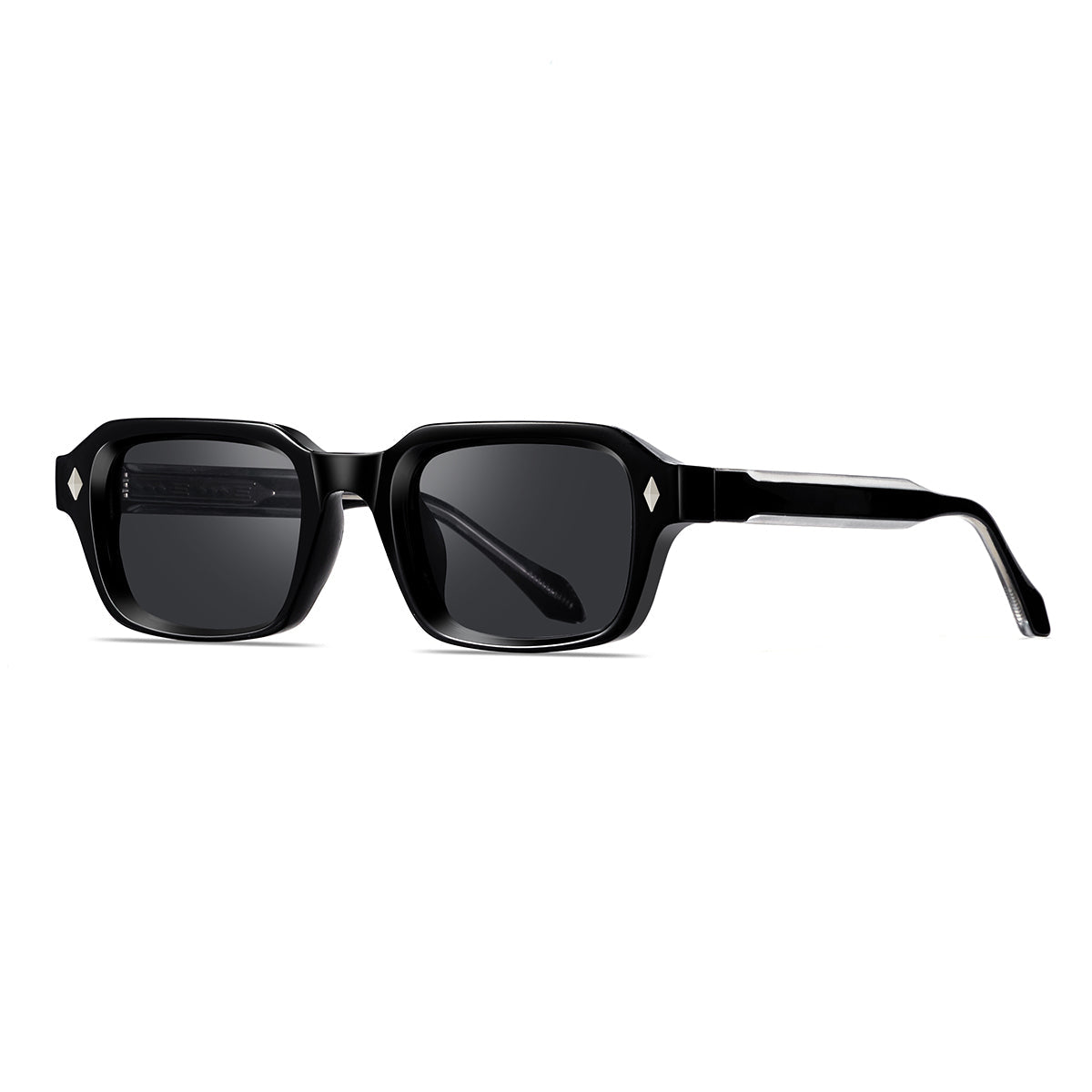 Black sunglasses with black frames and lenses on a white background
