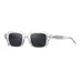 Clear frame sunglasses with dark lenses on a white background