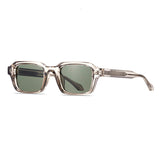 Sunglasses with brown frame and green lenses on a white background