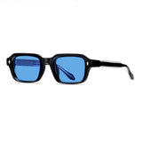 Retro Thick-Frame Square Sunglasses with Metal Rivets - Blue