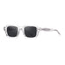 Clear frame sunglasses with dark lenses on a white background