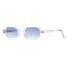 Clear frame sunglasses with blue gradient lenses on a white background